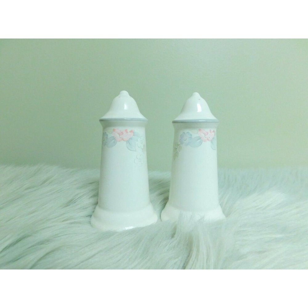 Pfaltzgraff Wyndham Salt & Pepper Shaker‎ Set Floral Gray Band 6'' Tall